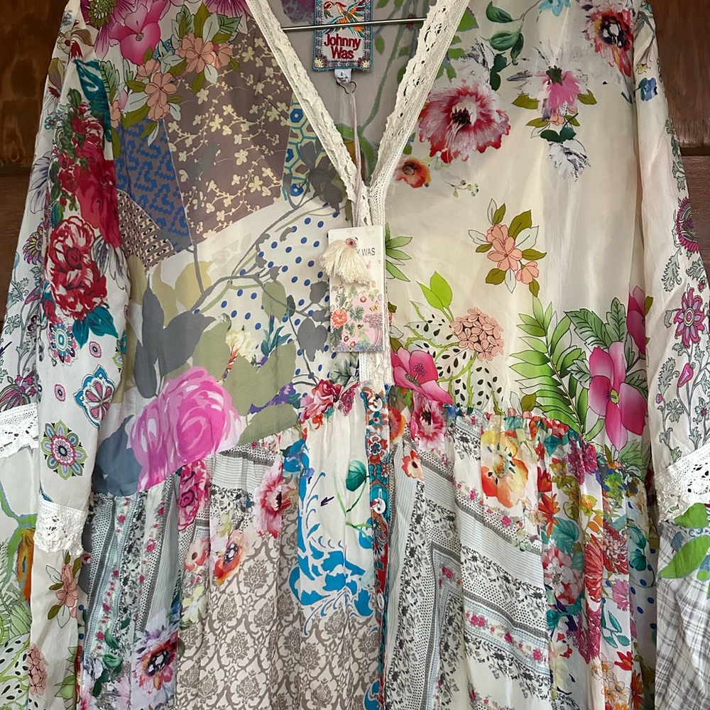 💓Gorgeous Bohemian Johnny Was Floral Patchwork Dress with Slip Included - Picture 2 of 14